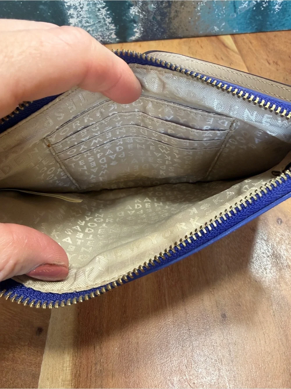 Kate Spade Nautical Coastal Preppy Chevron Wristlet Clutch Blue White